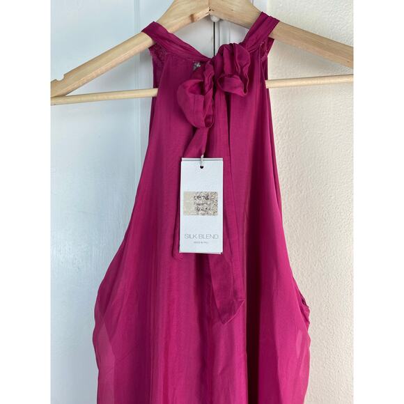 NWT Angela Moda Women's S Hot Pink 100% Silk Halter Maxi Dress Made in Italy - Picture 3 of 9